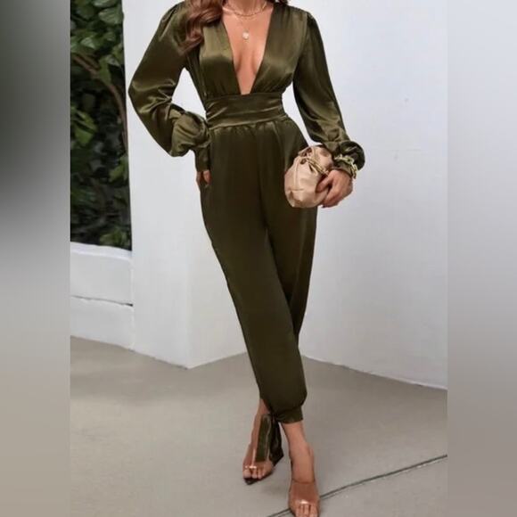 Shein Satin Plunge Jumpsuit - Picture 1 of 6